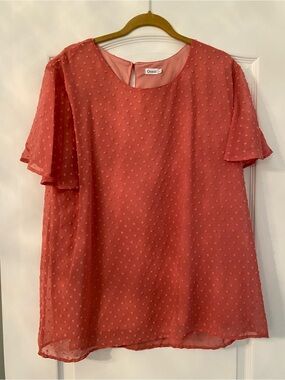Macy's Coral Dot Flutter Sleeve Blouse